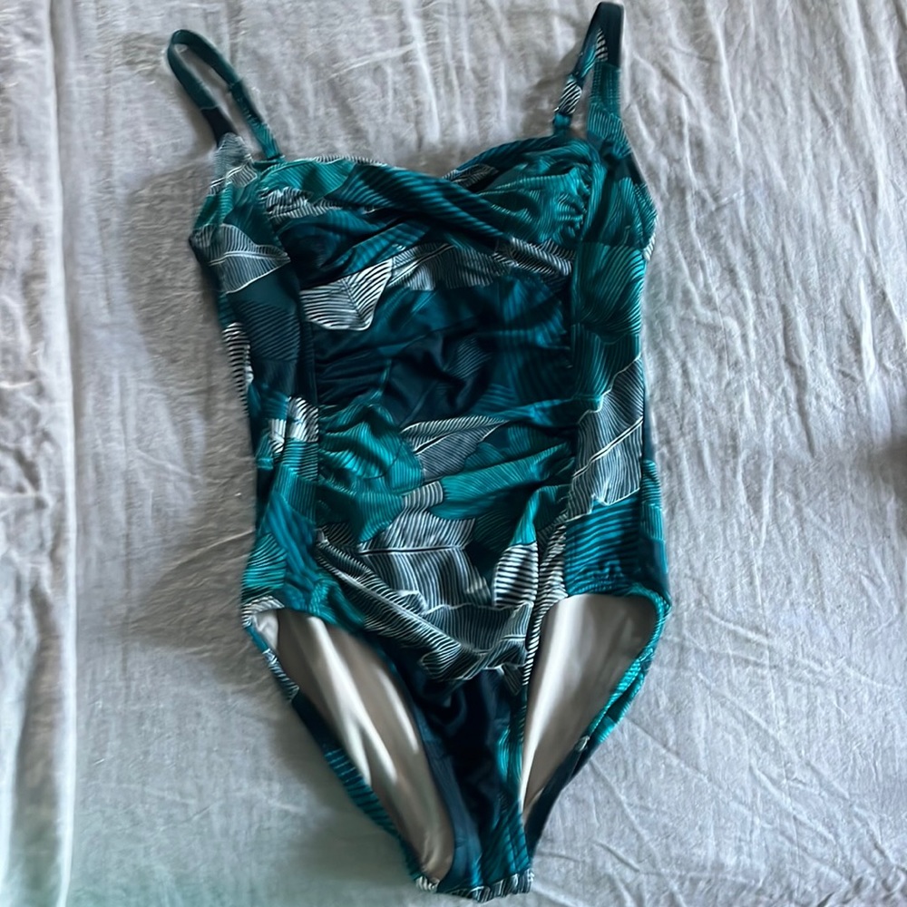 Merona Tropical leaf one piece maillot style size medium